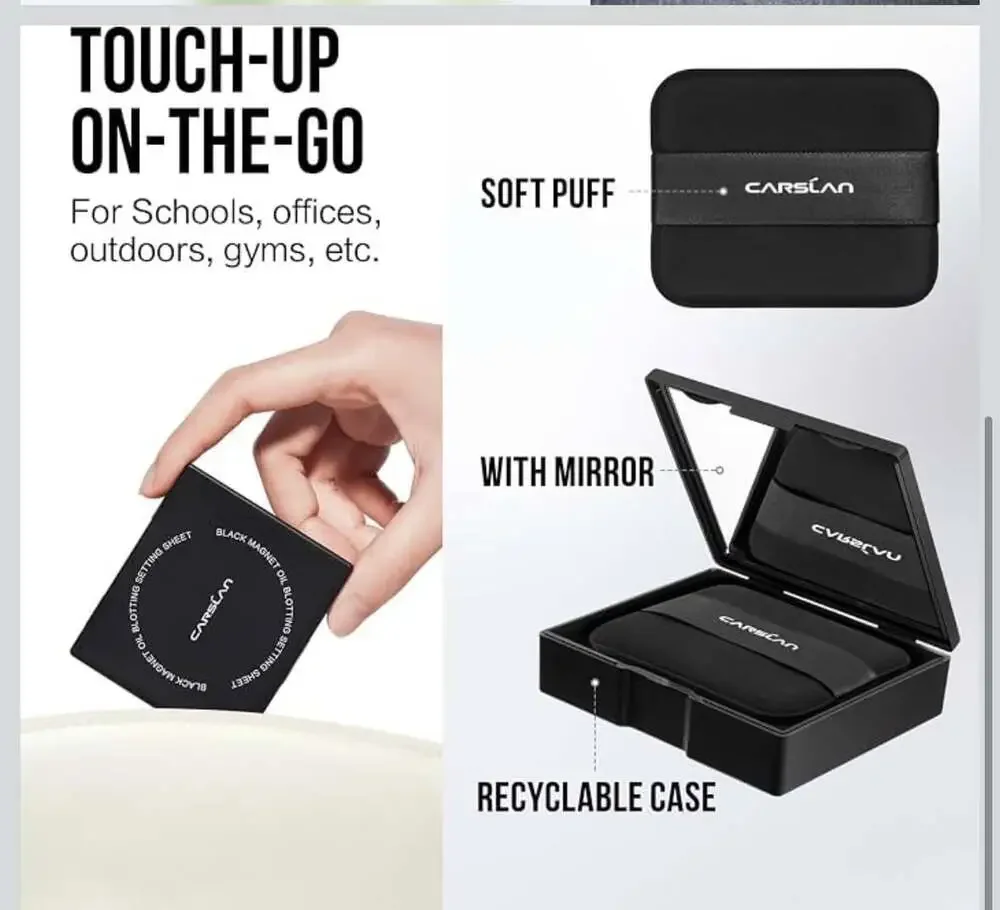 Carslan Black Magnet Oil Blotting Setting Sheets with Case and Refills